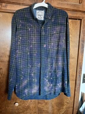 Men's Blue & Green Plaid Button-Down Shirt